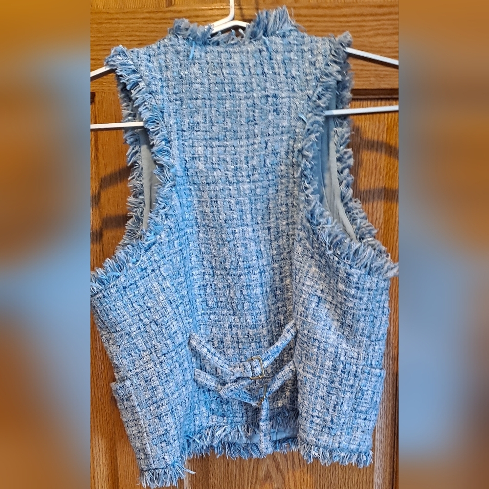 Anthropologie Maeve Blue Tweed Shell Vest - Picture 7 of 8